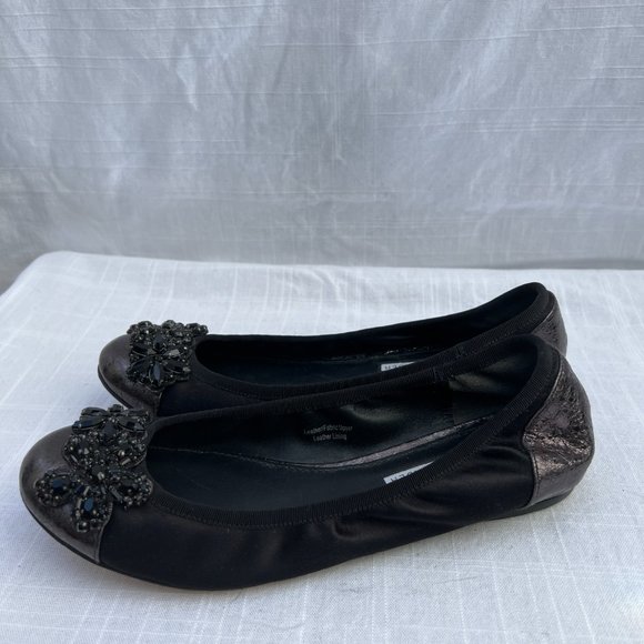 Vera Wang Lavender Vero Cuoio Ballet Flats Black Leather Jewled S 7M - Picture 4 of 7